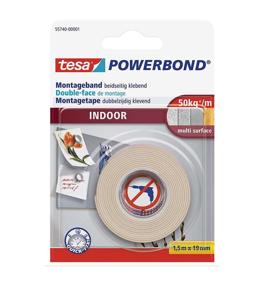 tesa® Ruban adhésif Double-face intérieur Powerbond 1,5 m x 19 mm - Brun