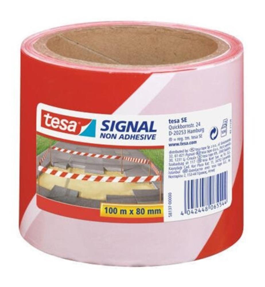 tesa® SIGNAL Bande de sécurité, non adhésif, Rouge/blanc 88 mm x 100 m, PE