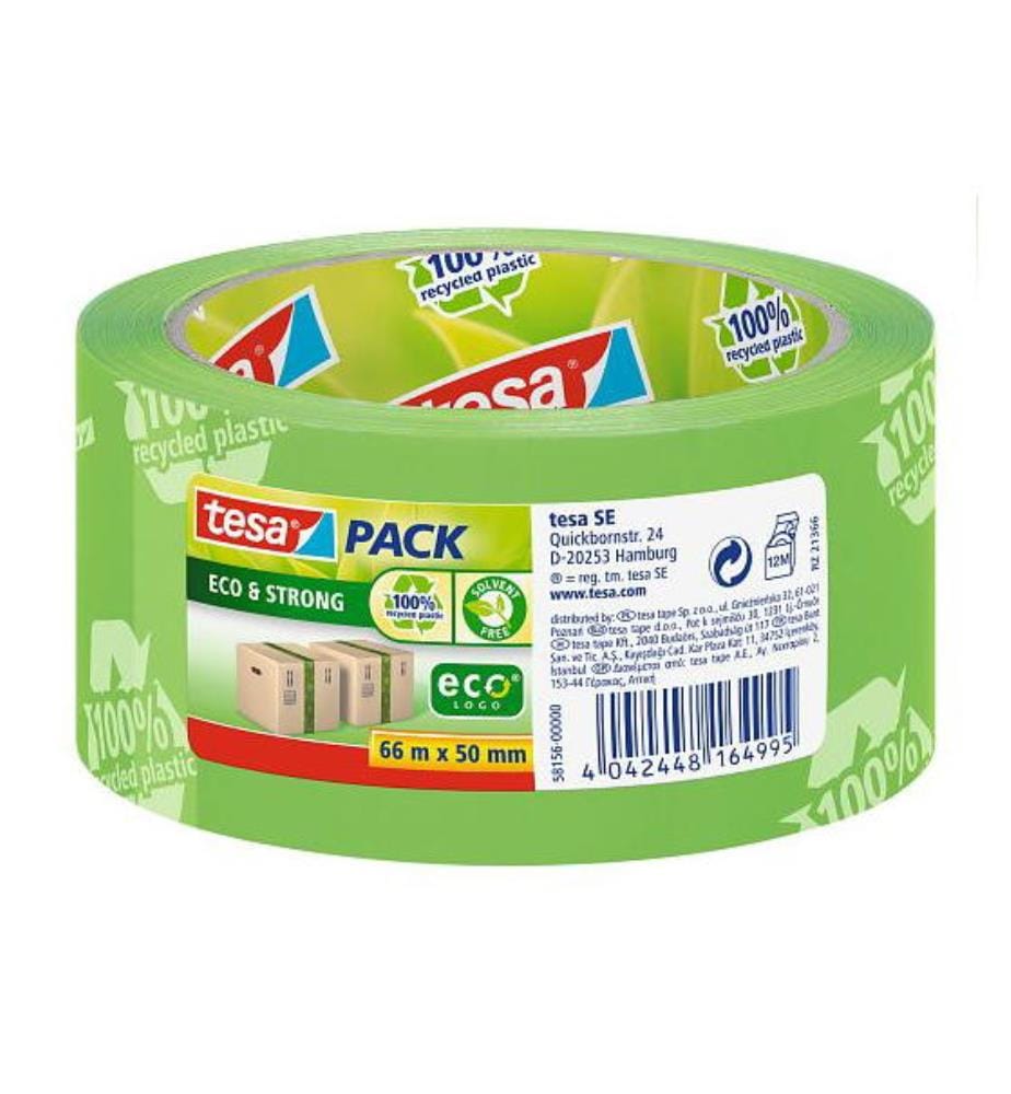 Ruban d'emballage en PP 100% eco 66 m x 50 mm - Vert