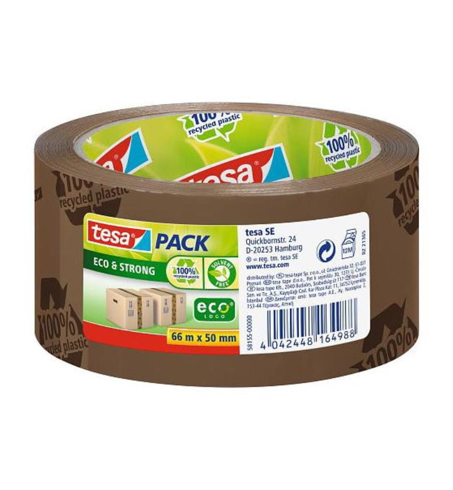 Ruban d'emballage en PP 100% eco 66 m x 50 mm - Brun