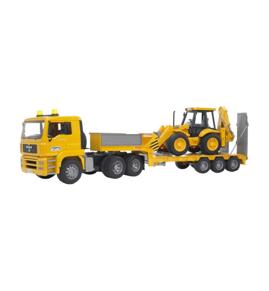 Remorque surbaissée MAN TGA avec chargeuse-pelleteuse JCB 4CX - Série Profi