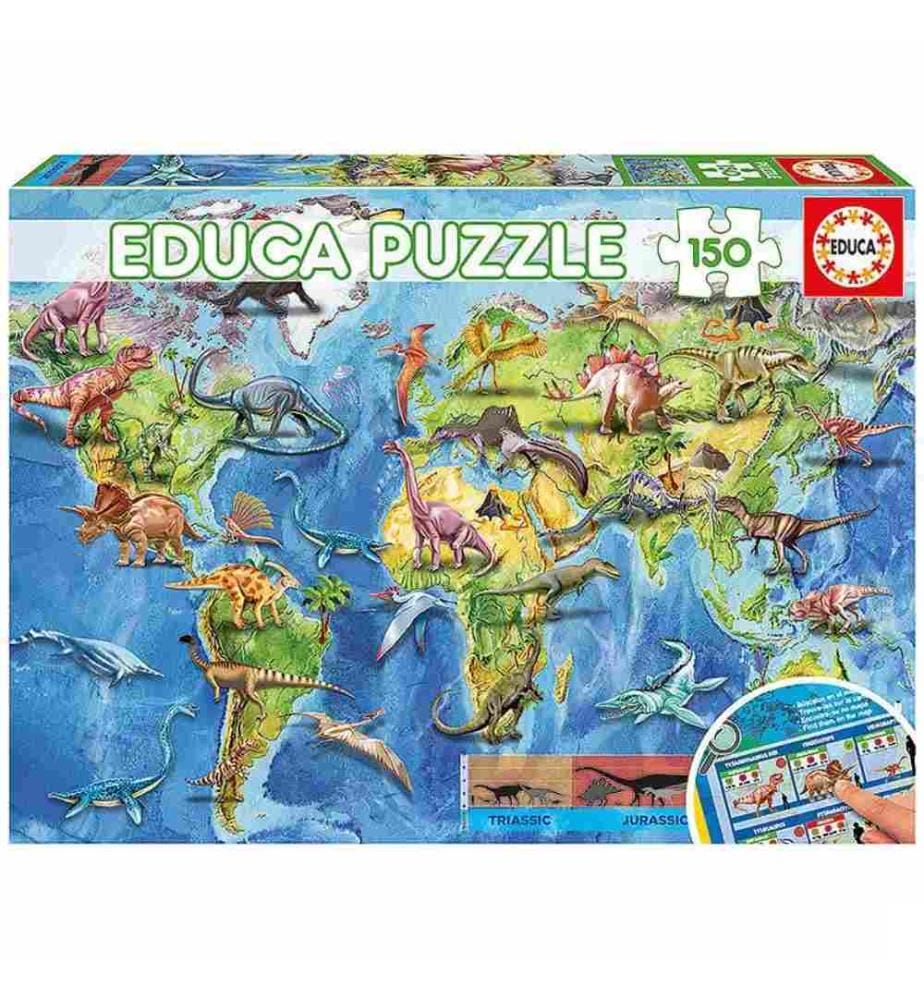 Puzzle Carte du monde des dinosaures (150 pièces)