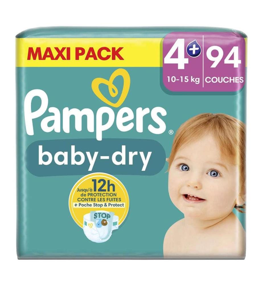 Baby-Dry - Taille 4+ (10-15 kg) - Lot de 94 couches