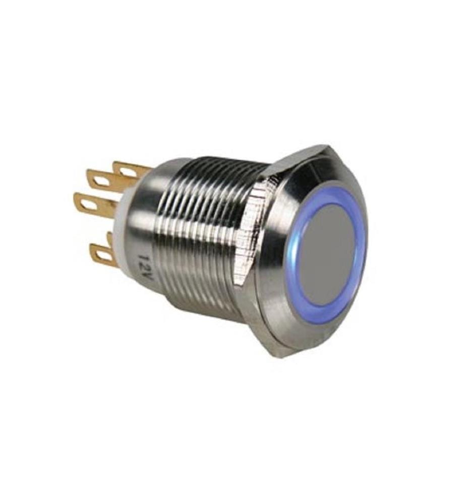 VELLEMAN - Bouton-poussoir en acier inoxydable 19 mm avec éclairage annulaire bleu