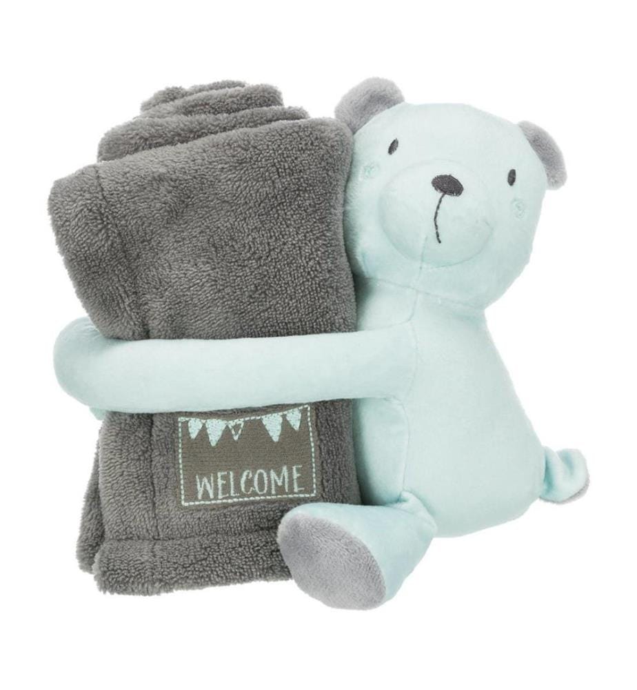 Couverture pour chiots Junior Définir Couverture et ours - Gris et Bleu