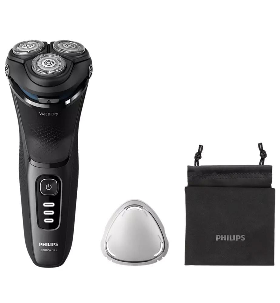 Rasoir électrique 100 % étanche Shaver 3000 Series + Trousse de voyage & Capot de protection Gris Foncé S3244/12