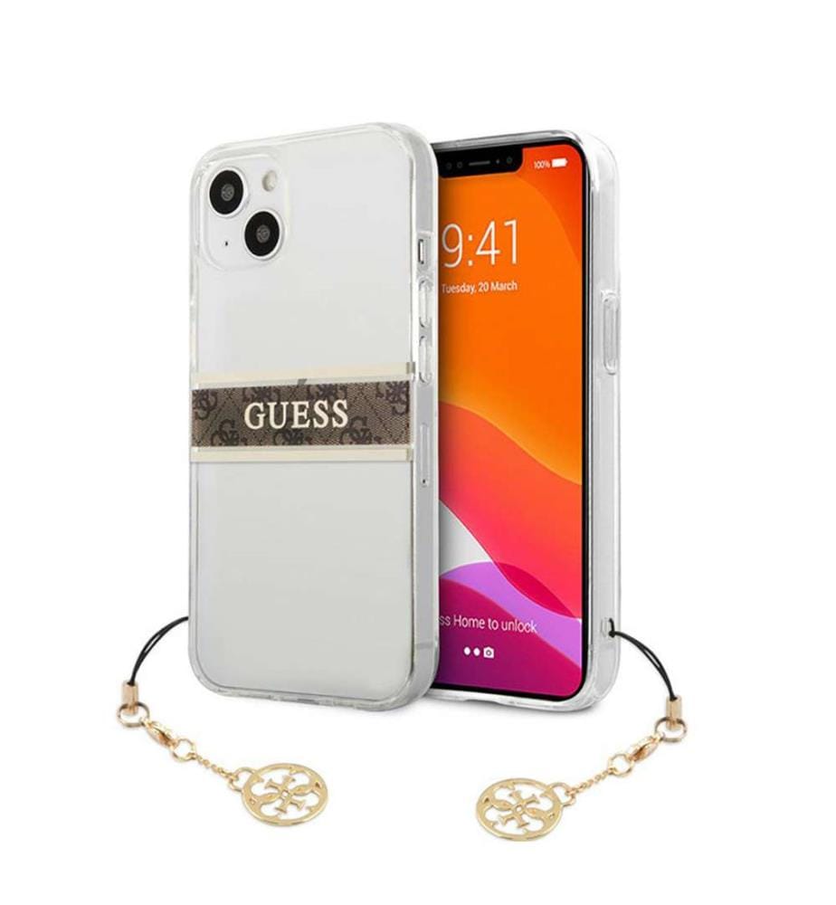 Coque Stripe Charm avec breloque pour iPhone 13 - Marron