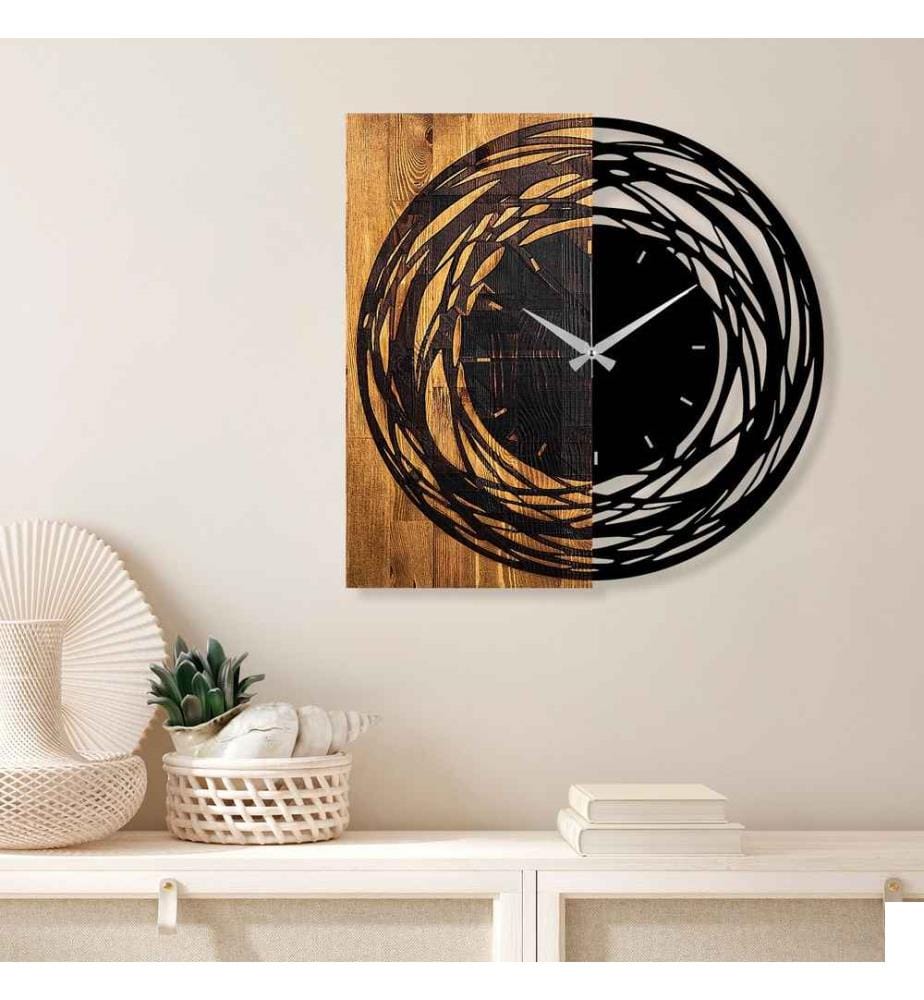 Horloge murale décorative en bois, noyer clair noir, bois