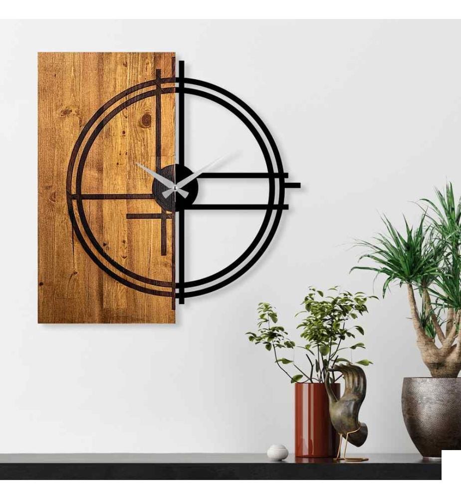 Horloge murale décorative en bois, noyer clair noir, bois