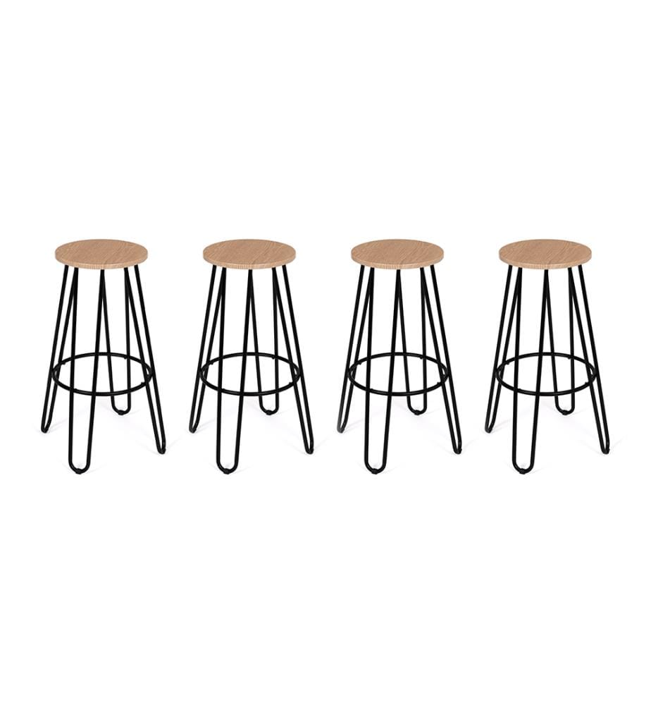 Lot de 4 Tabourets de Bar Industriels Pieds Épingle Missouri 30 x 30 x 66,5 cm - Bois et Noir