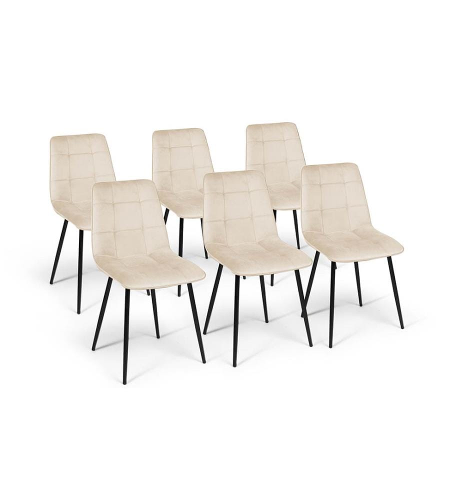 Chaises Linda en velours crème et pieds noirs - Lot de 6