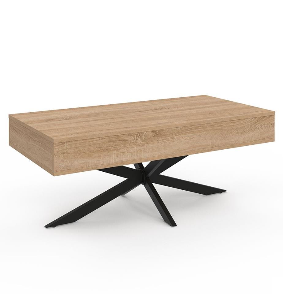 Table Basse Spider avec Plateau Relevable L100cm - Brun et Noir