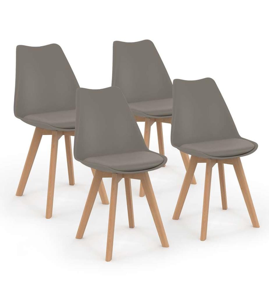 Lot de 4 Chaises Nordia assise taupe et pieds bois
