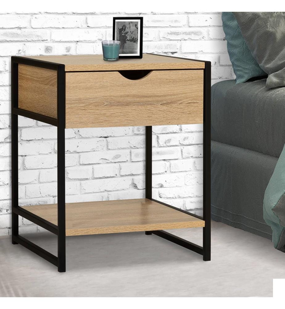 Lot de 2 Tables de Chevet Memphis 40 x 40 x 50 cm - Brun & Noir