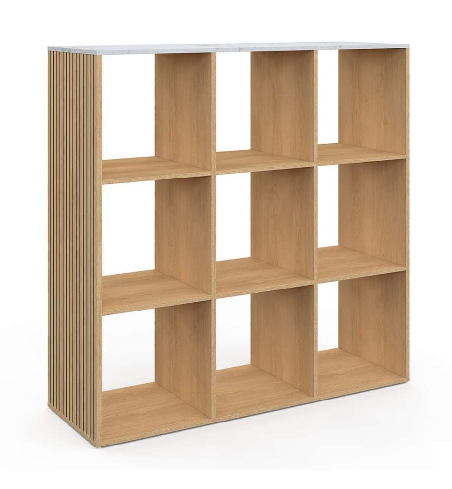 Meuble de rangement cube Marceau 9 case effet lattes et marbre
