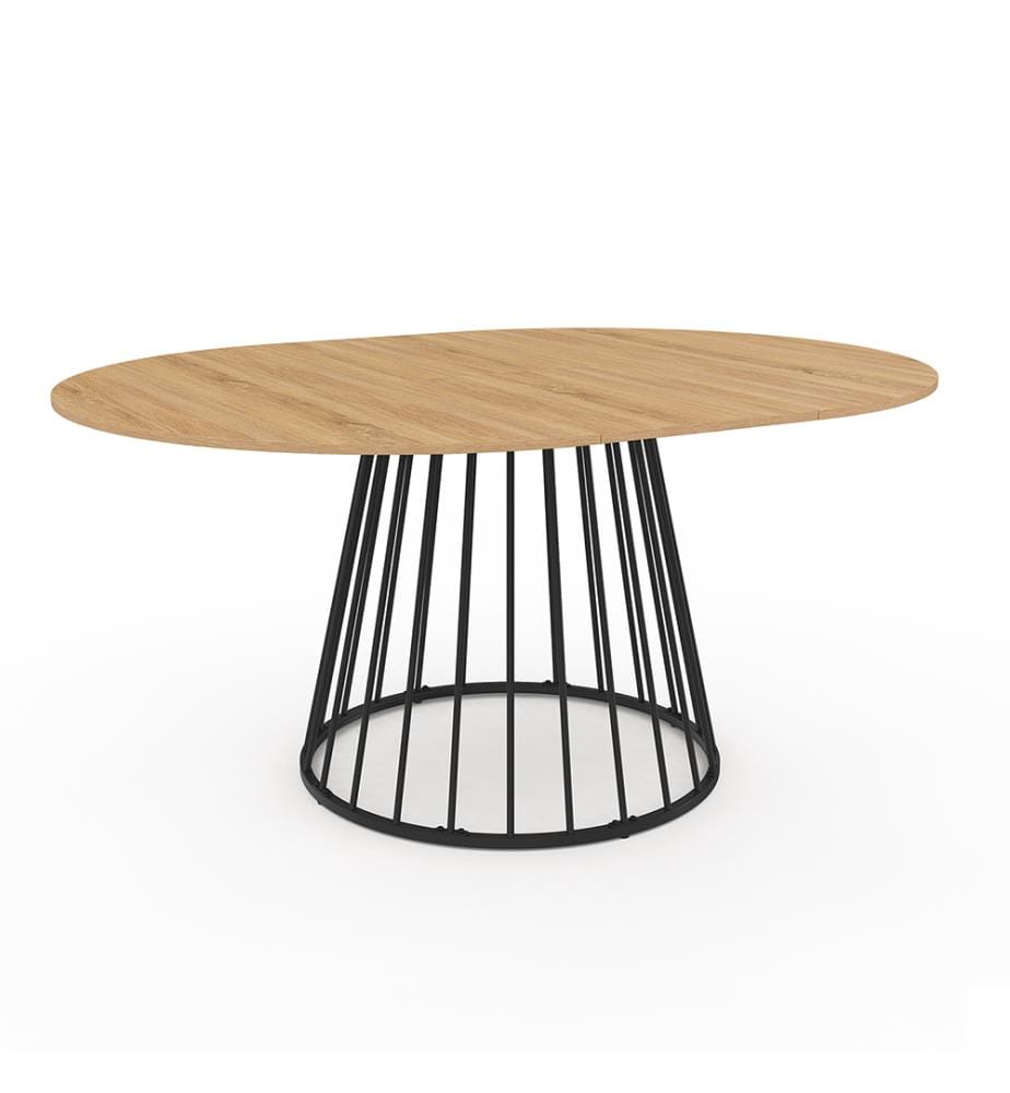 Table repas Adelle plateau rond extensible 110-150cm - Brun et Noir