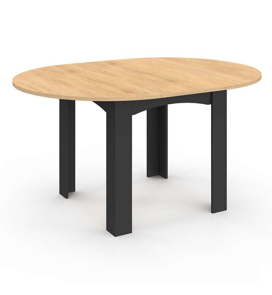 Table repas extensible Dina 110-150cm plateau rond - Brun et noir