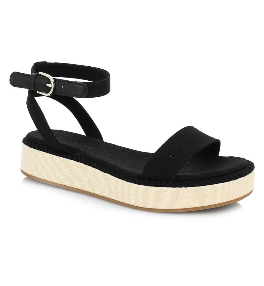 Sandales Compensées Rope Monogram - Noir et Beige