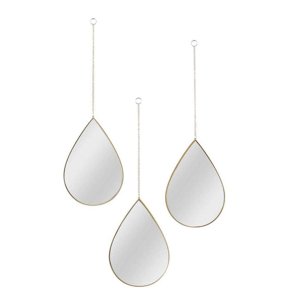 Lot de 3 Miroirs Deco Goutte Suspendu Sixte 19,1 x 27,2 cm - Dore