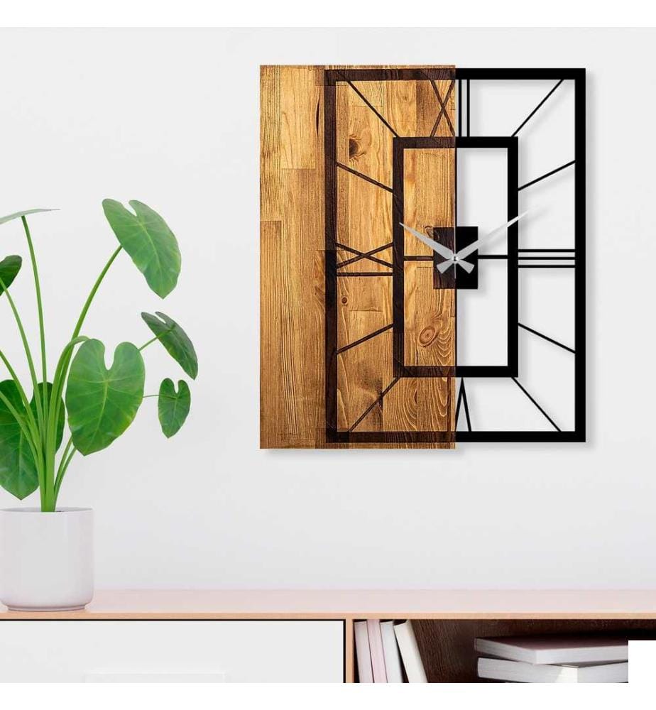 Horloge murale décorative en bois, noyer clair noir, bois
