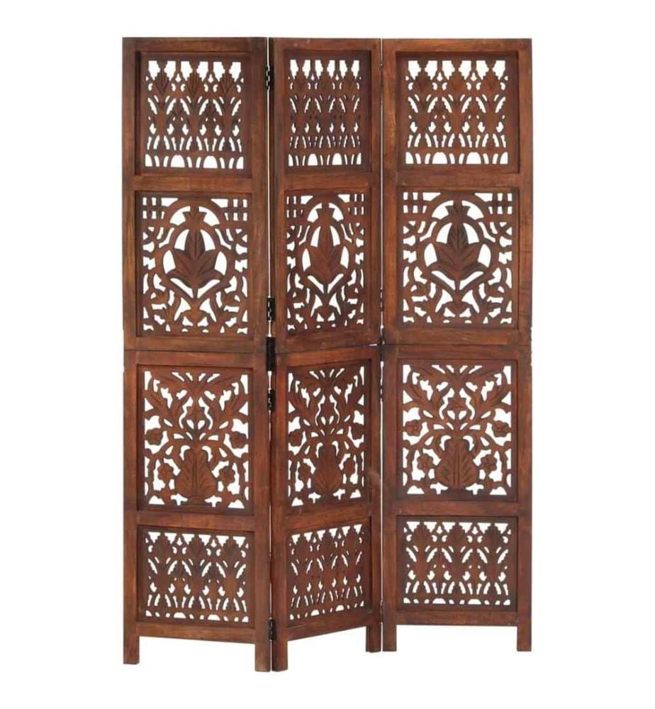 Cloison de séparation 3 panneaux Marron 120x165cm Bois manguier