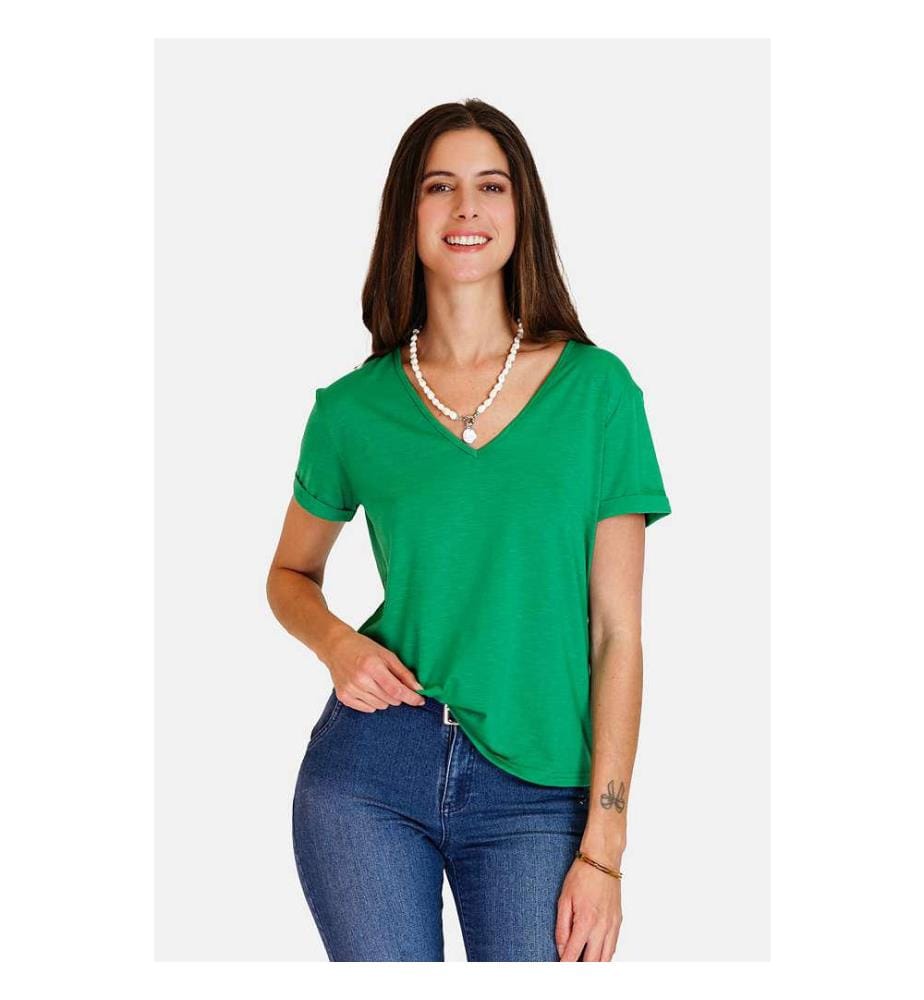 T-shirt à manches courtes et col en V - Vert émeraude