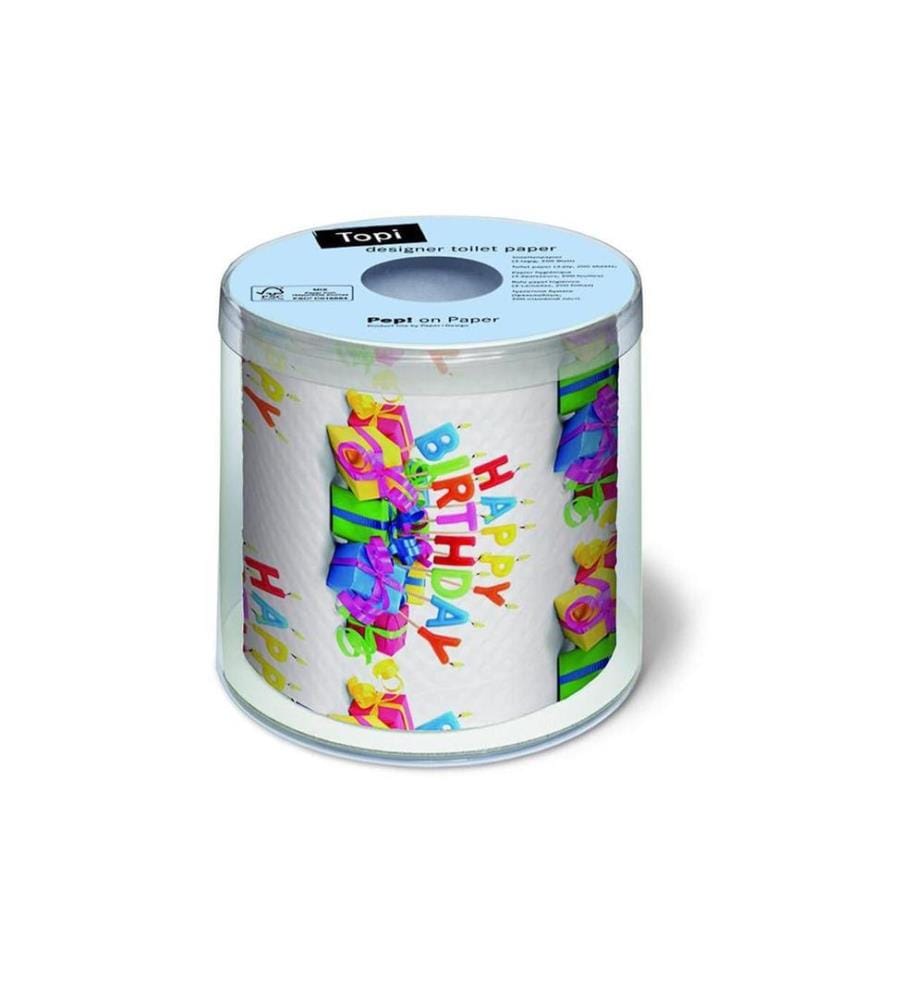 Paper + Design - Papier toilette Happy B-day 1 rouleaux à 3 couches, Multicolore