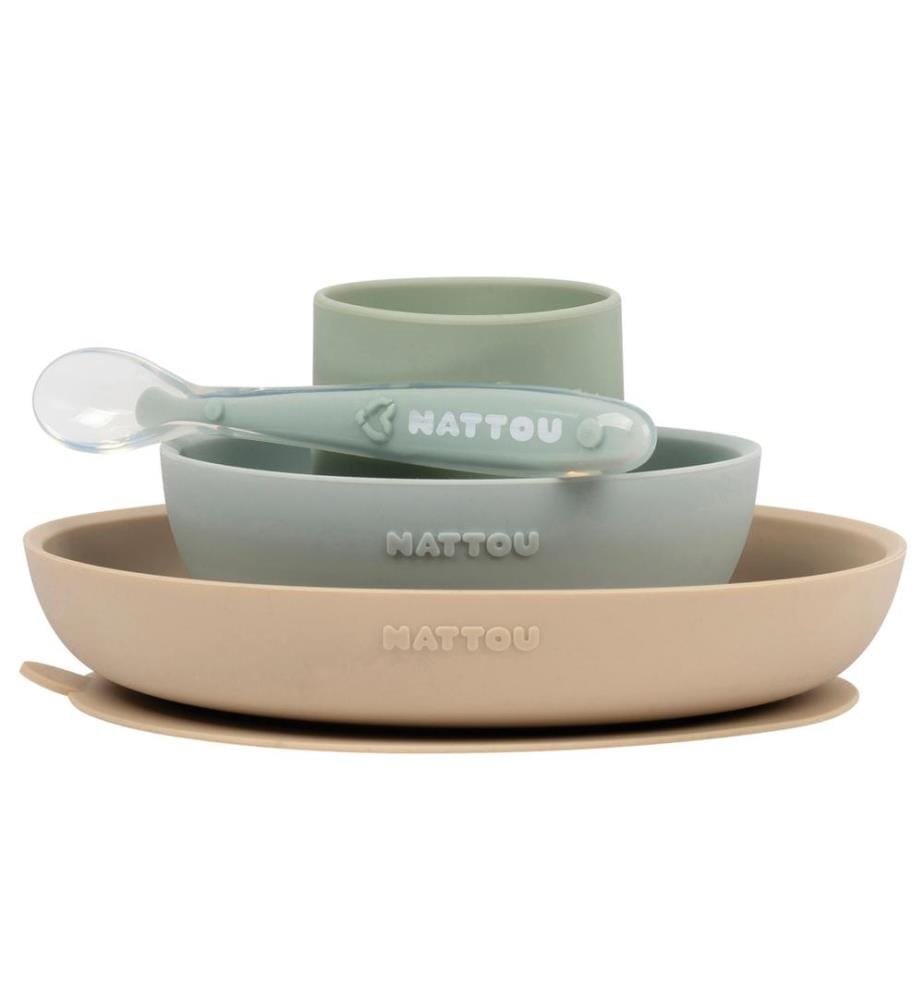 SILICONE Set de vaisselle 4 pcs. sable-vert