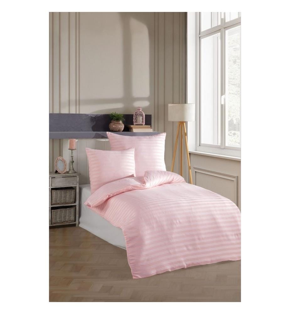 Ensemble housse de couette simple Water Yollu Saten 140 x 200 cm + 60 x 60 cm - Poudre