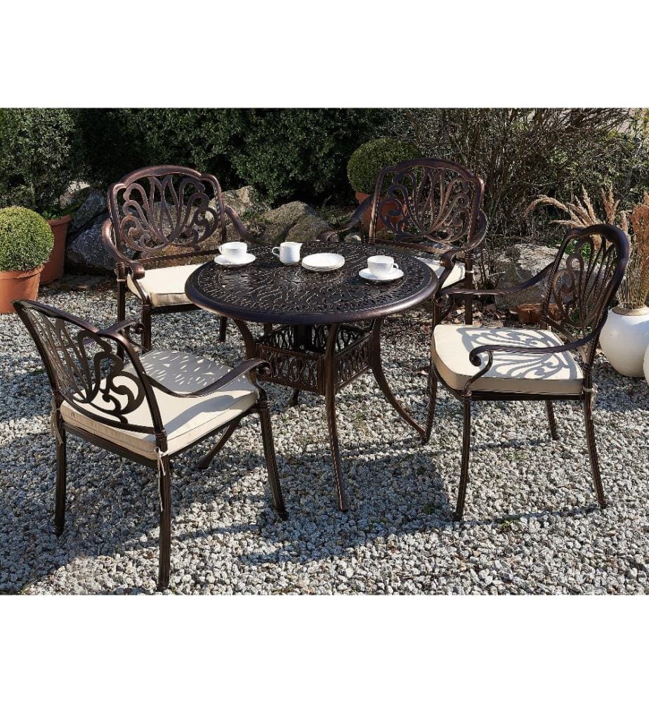 Ensemble de Repas de Jardin Table Ronde et 4 Chaises Assorties en Aluminium Marron et Cuivré Aspect Vieilli pour Extérieurs Vintage