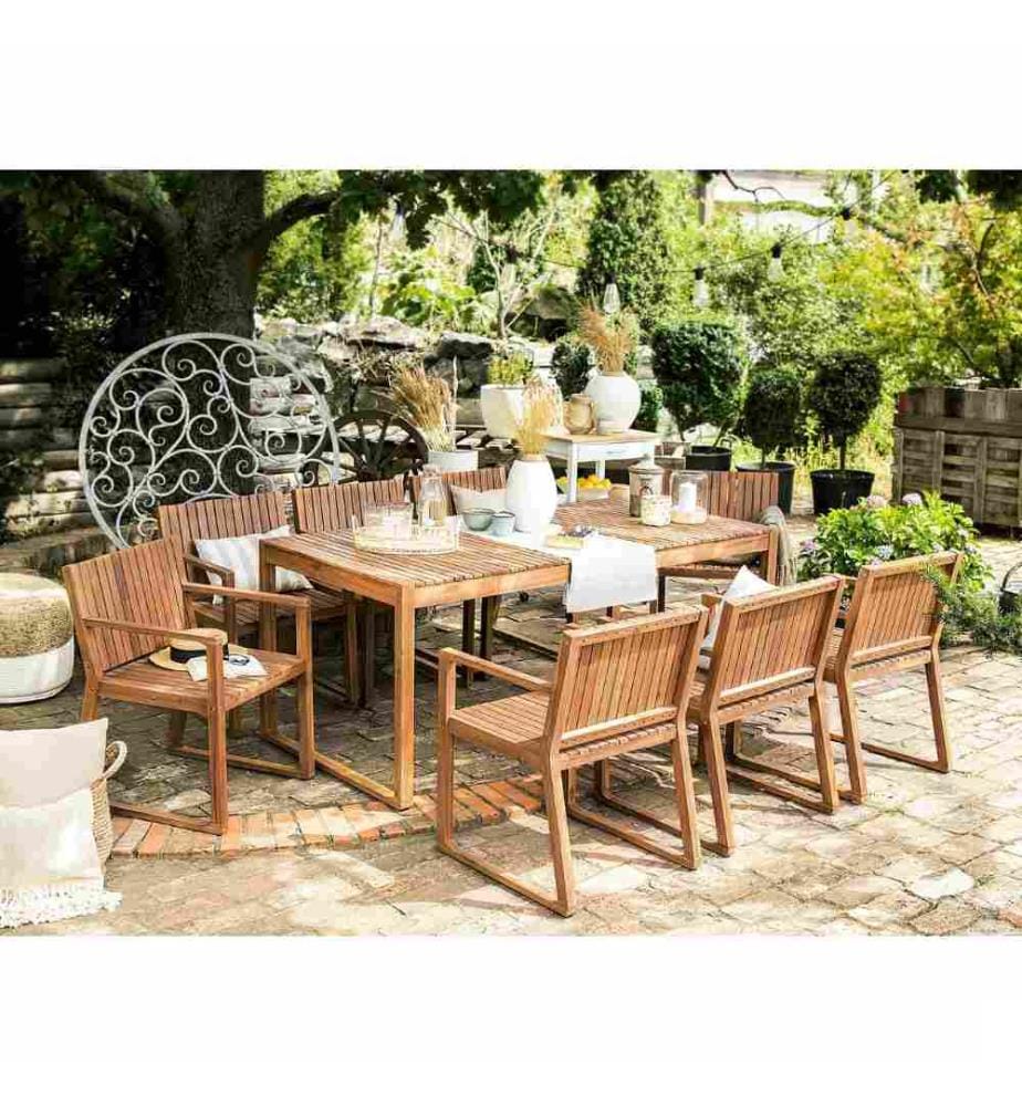 Ensemble de Salle à Manger de Jardin en Bois d'Acacia Clair Table et 8 sièges Résistant aux intempéries Design classique