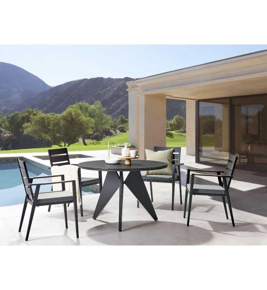 Salle à Manger de Jardin Noire en Aluminium Table Rectangle avec 4 Chaises avec Coussins Gris Pour Repas Convivial en Extérieur