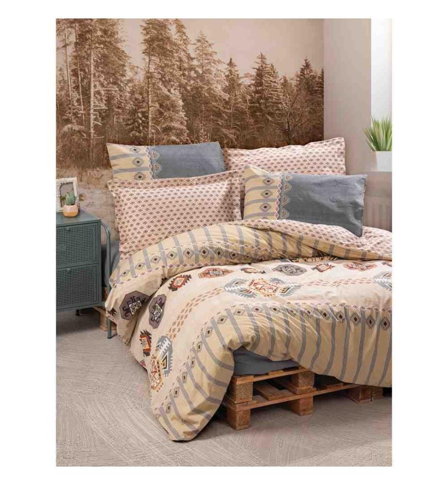 Ranforce King Quilt Cover Set , Grey, Beige, Orange, Red, 100% Cotton Ranforce
