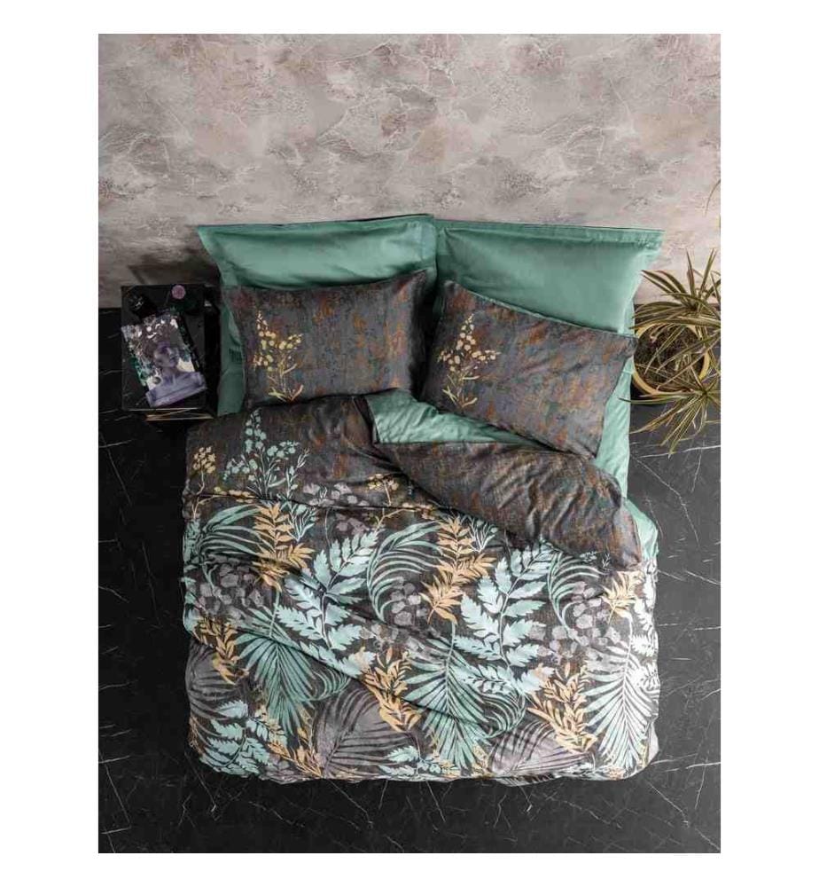Satin Super King Quilt Cover Set , Mint, Anthracite, Brown, 100% Cotton Satin