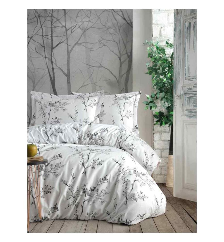 Ranforce Double Quilt Cover Set, White Green, Cotton Ranforce, Pigment Printing