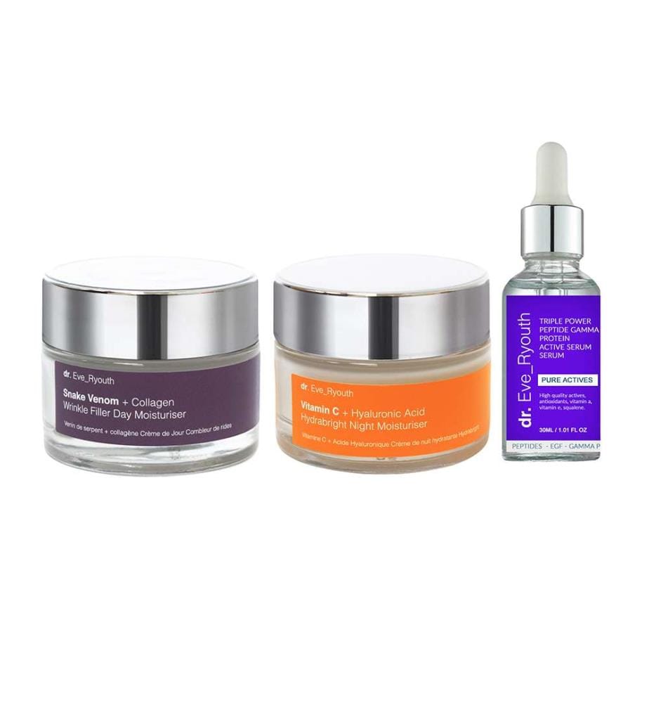 Soin hydratant de jour au venin de serpent et au collagène pour combler les rides, sérum actif aux peptides gamma et à la vitamine C et à l'acide hyaluronique, soin hydratant de nuit - 30 ml + 2 x 50 ml