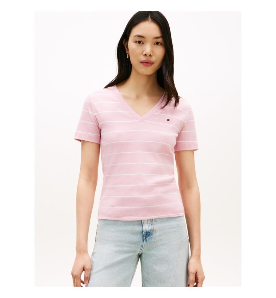 T-Shirt Slim - Rose et Blanc