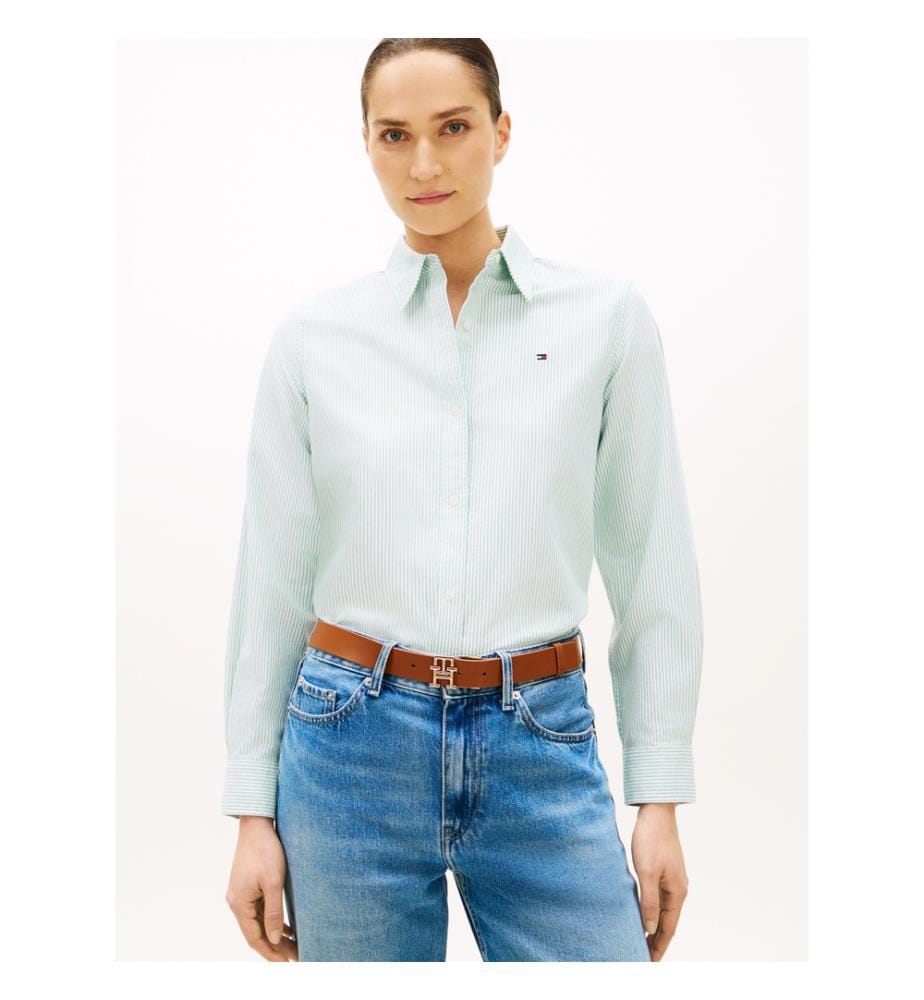 Chemise en Coton Oxford - Vert Clair et Blanc