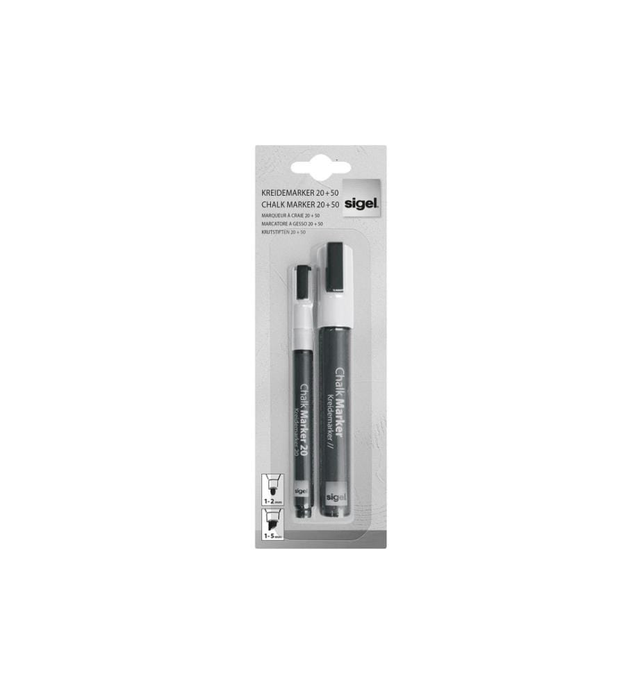 SIGEL - Marqueur craie liquide 20 et 50 2 pièces, Blanc