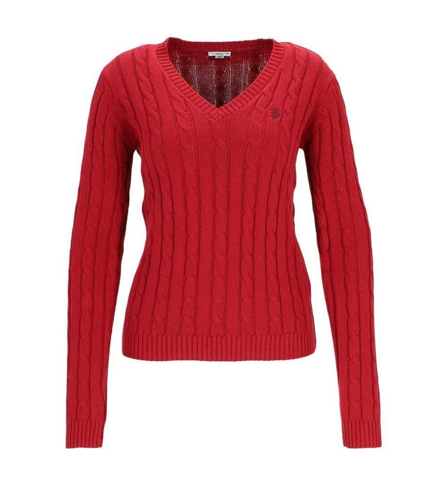 Pull En Coton Cachemire Liz V À Torsades - Rouge