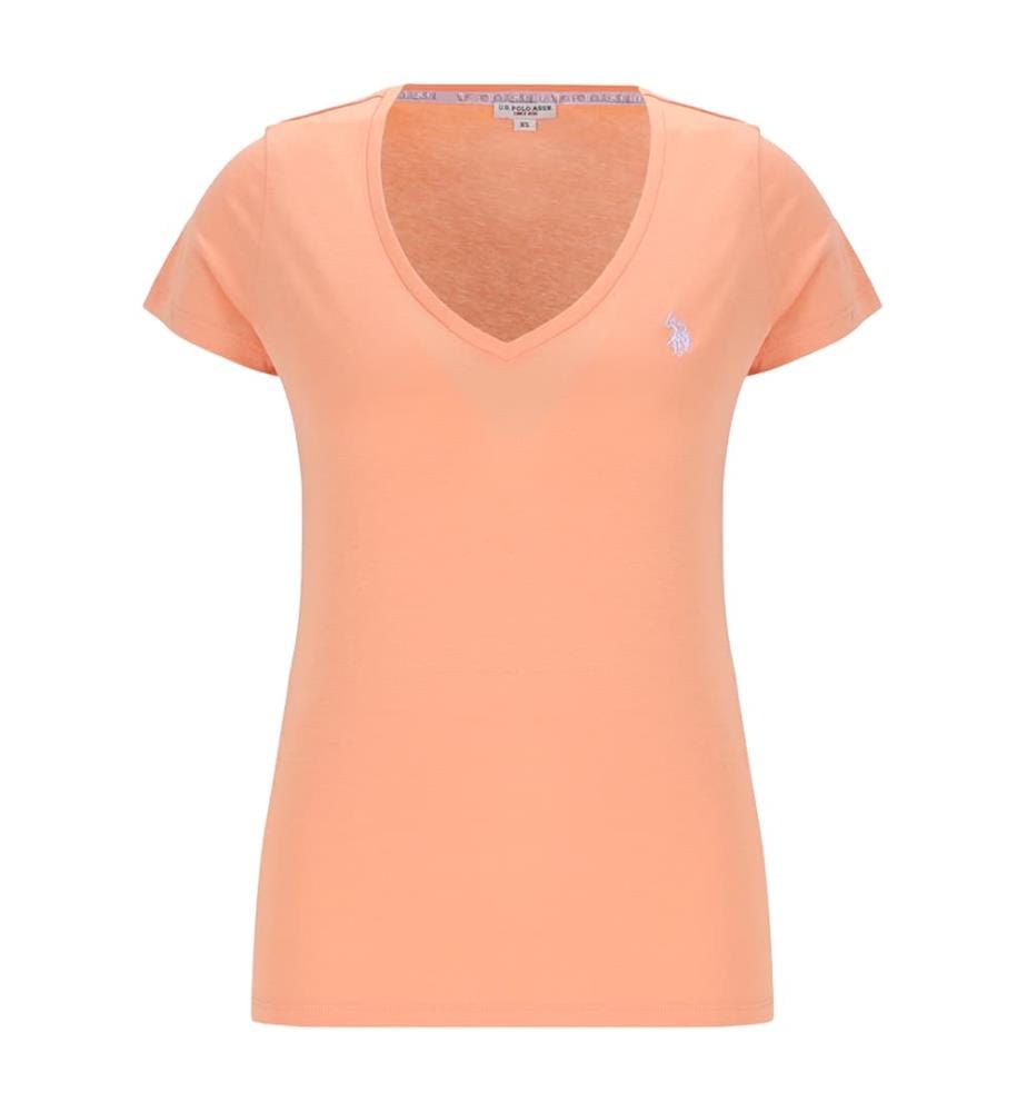 T-shirt en coton col V - Corail