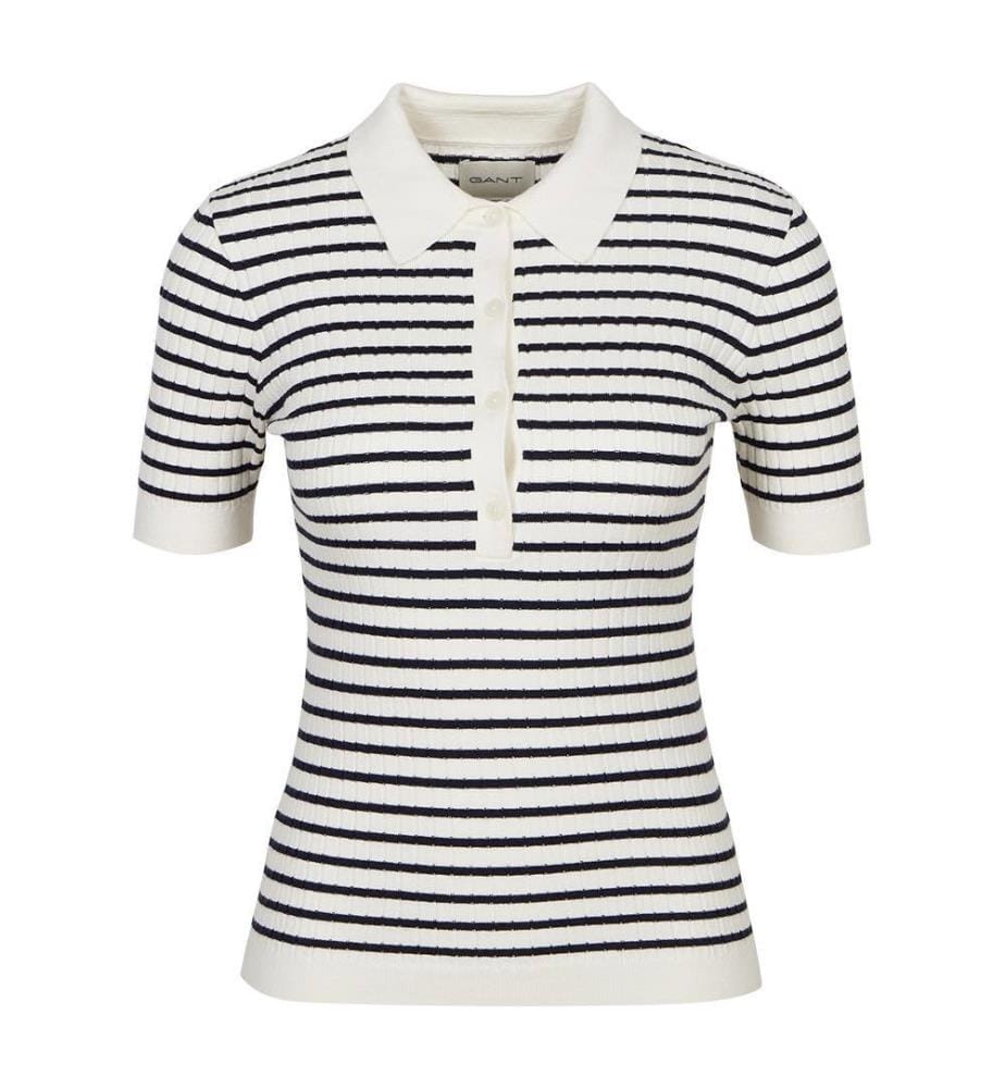 Rugger à rayures en tricot côtelé - Bleu du soir