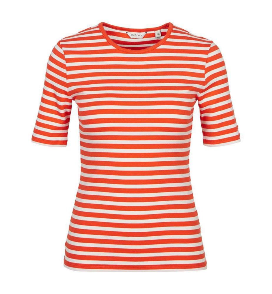 T-Shirt Slim Striped 1X1 Ribbed - Orange Red