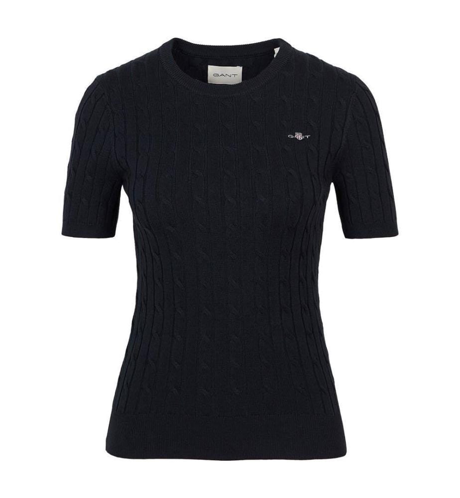 T-Shirt en coton extensible à col C - Bleu nuit