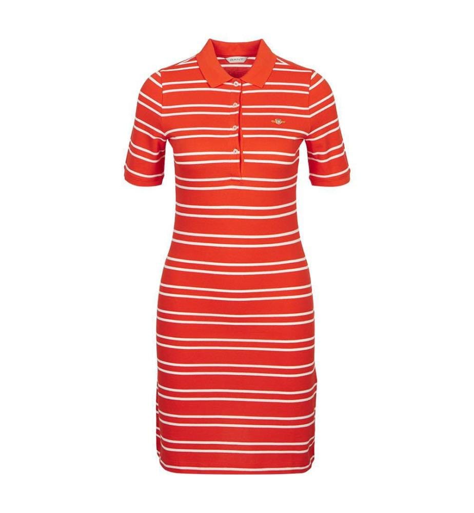 Robe-polo Piqué à rayures - Orange Rouge