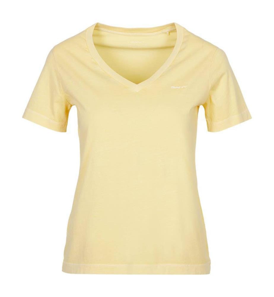 T-Shirt à col en V Sunfaded Regular Fit - Jaune clair poussiéreux