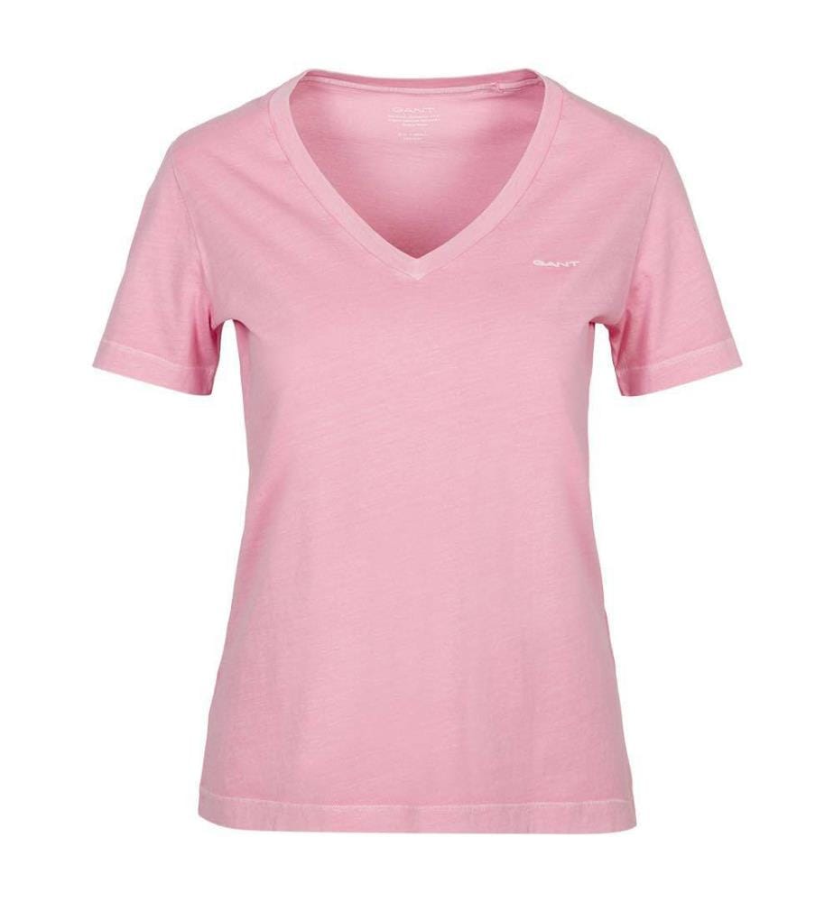 T-Shirt à col en V Sunfaded Regular Fit - Rose géranium