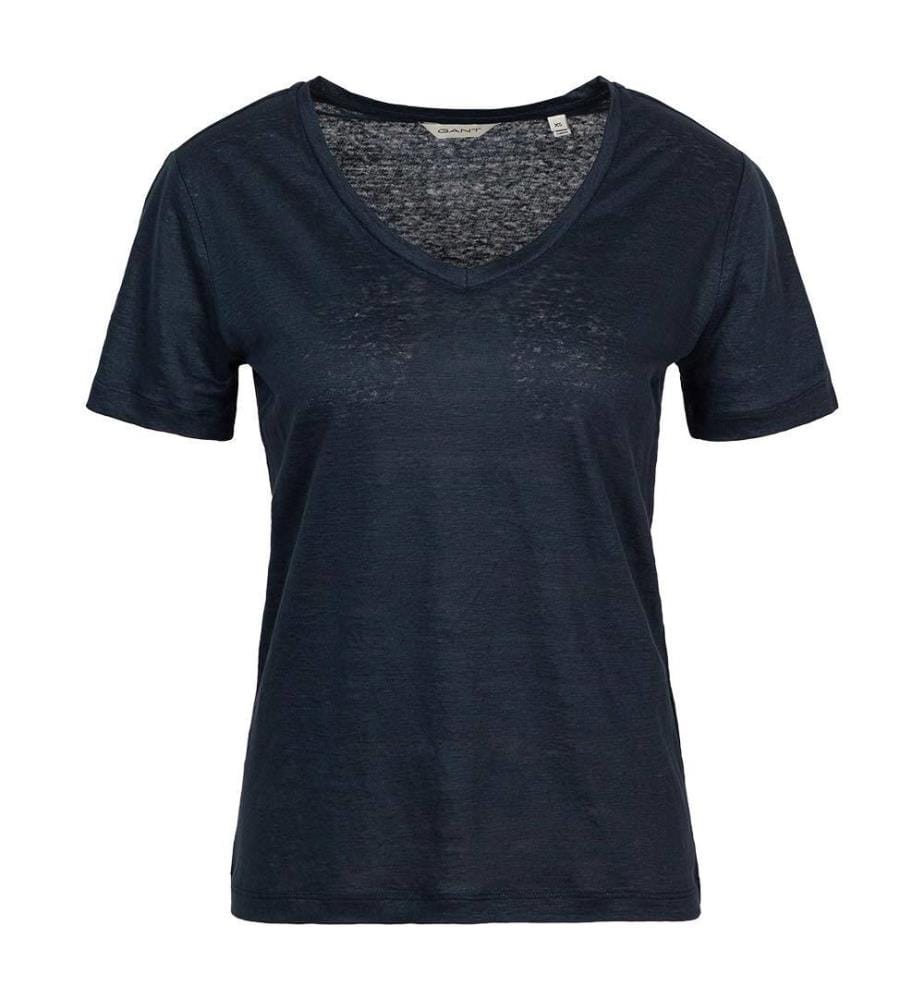T-Shirt à col en V en lin Regular Fit - Bleu nuit