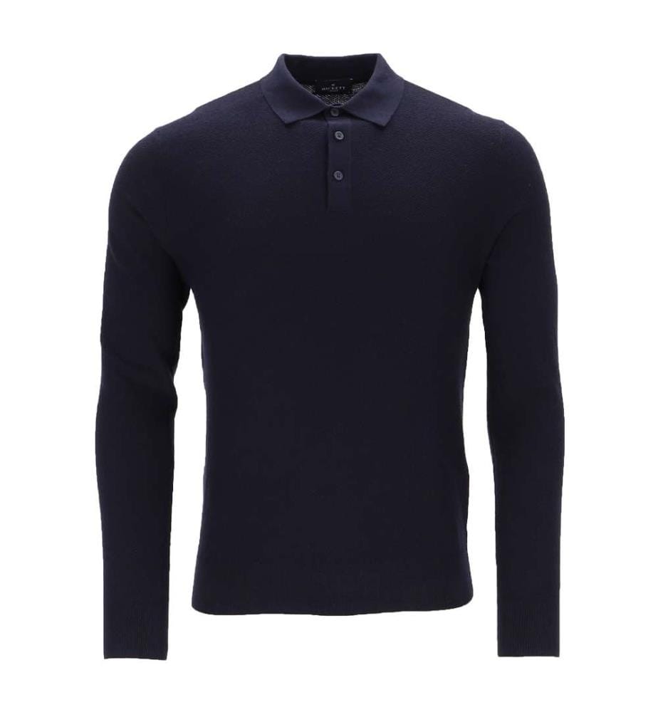 Polo manches longues en maille texturée - Bleu marine