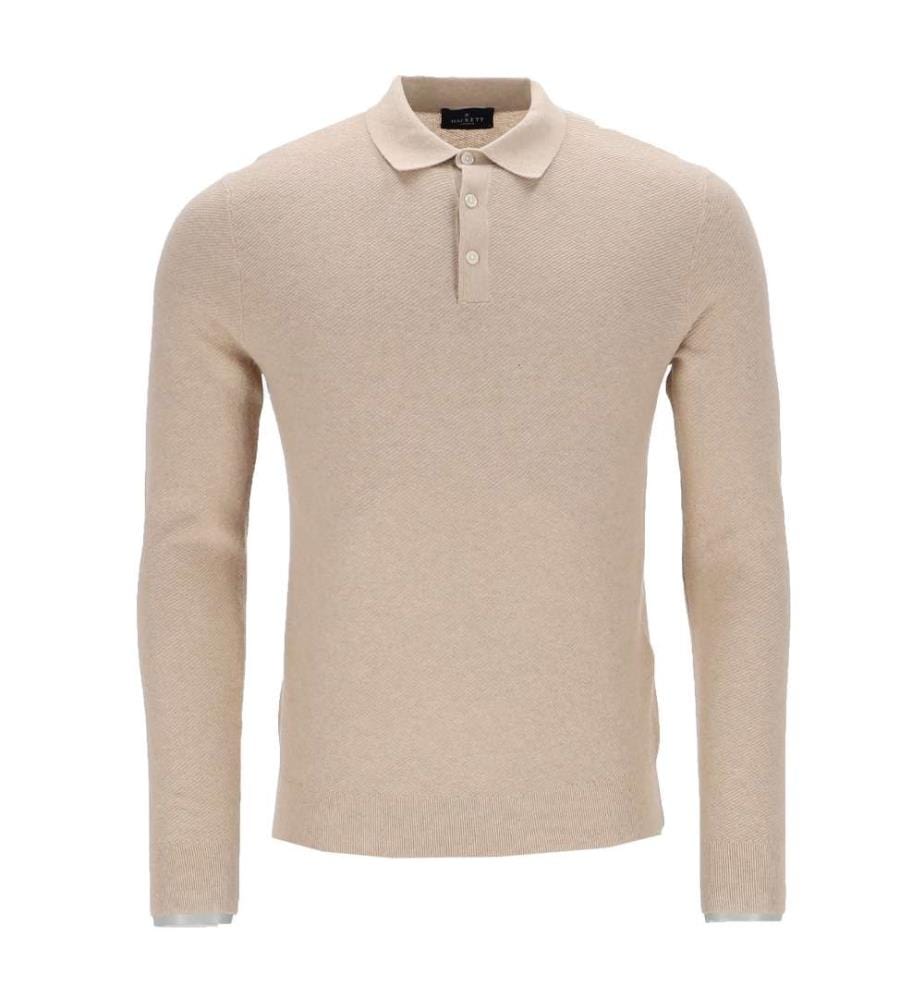Polo manches longues en maille texturée - Beige malt